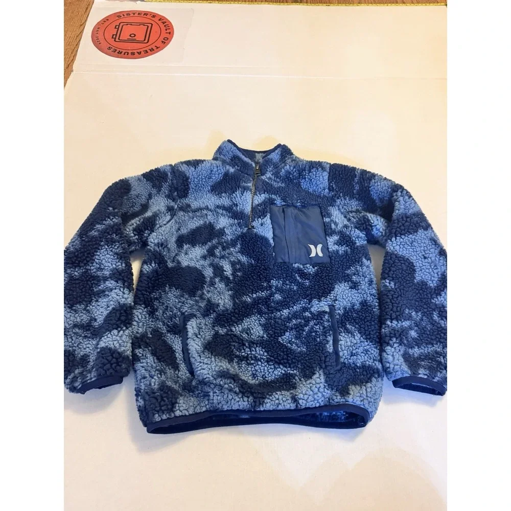 Hurley Boys Sherpa Quarter Zip Pullover blue camo Size Small‎ 6-7